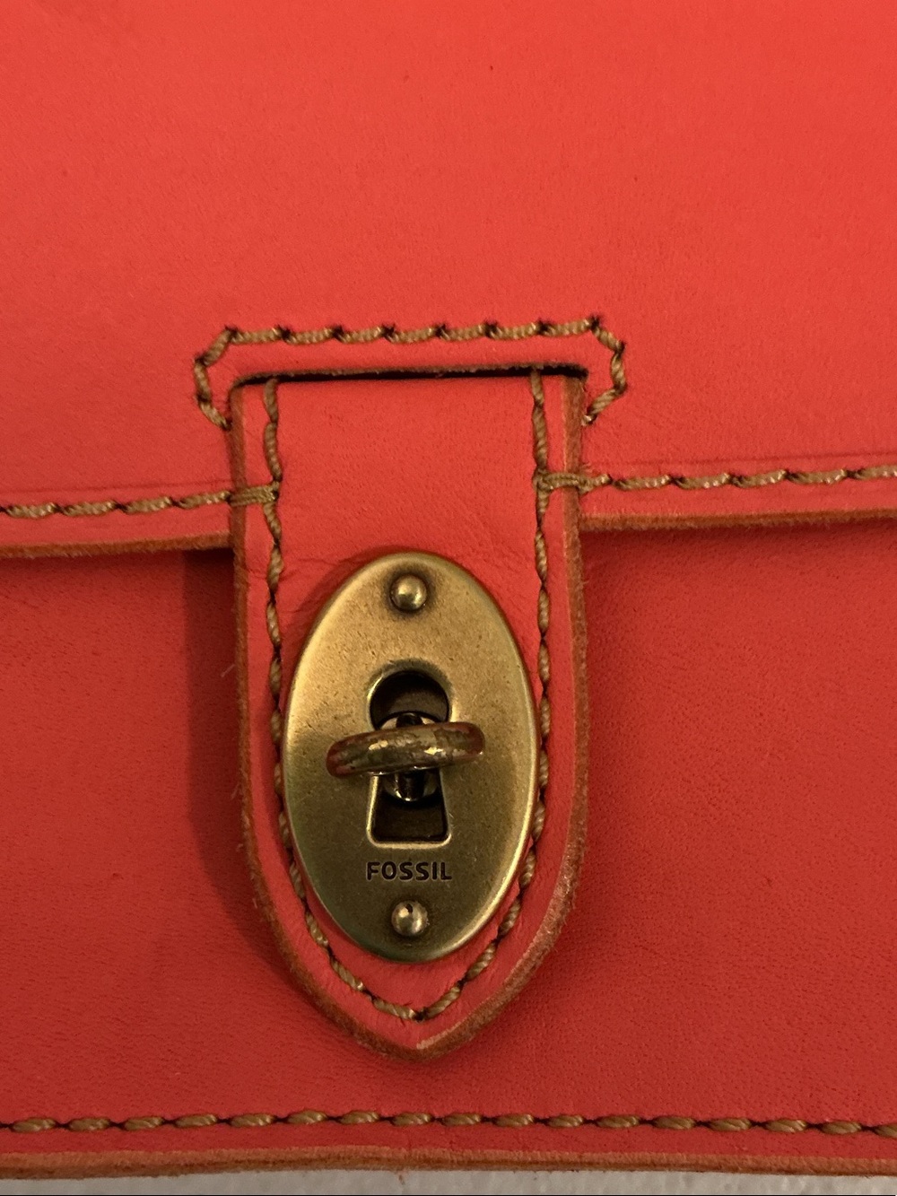 Fossil Orange Leather Wristlet Clutch with Turn-Lock - Picture 3 of 5